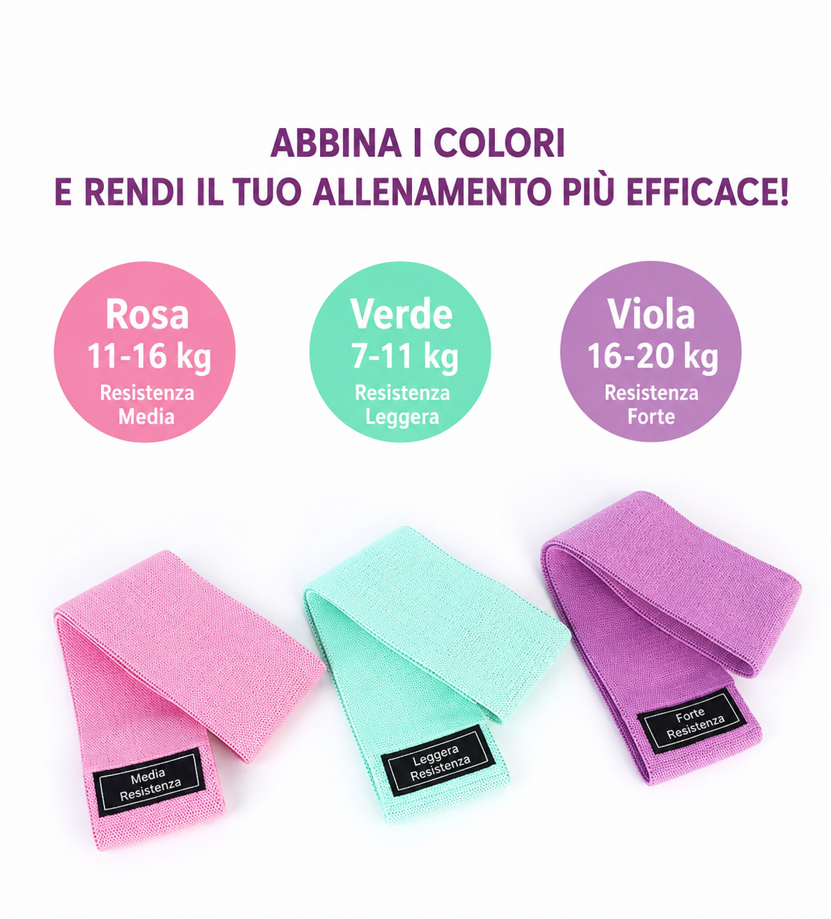 Set di 3 fasce elastiche di resistenza per esercizi, fitness, palestra domestica, yoga, glutei e allenamento per i glutei.