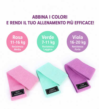 Set di 3 fasce elastiche di resistenza per esercizi, fitness, palestra domestica, yoga, glutei e allenamento per i glutei.