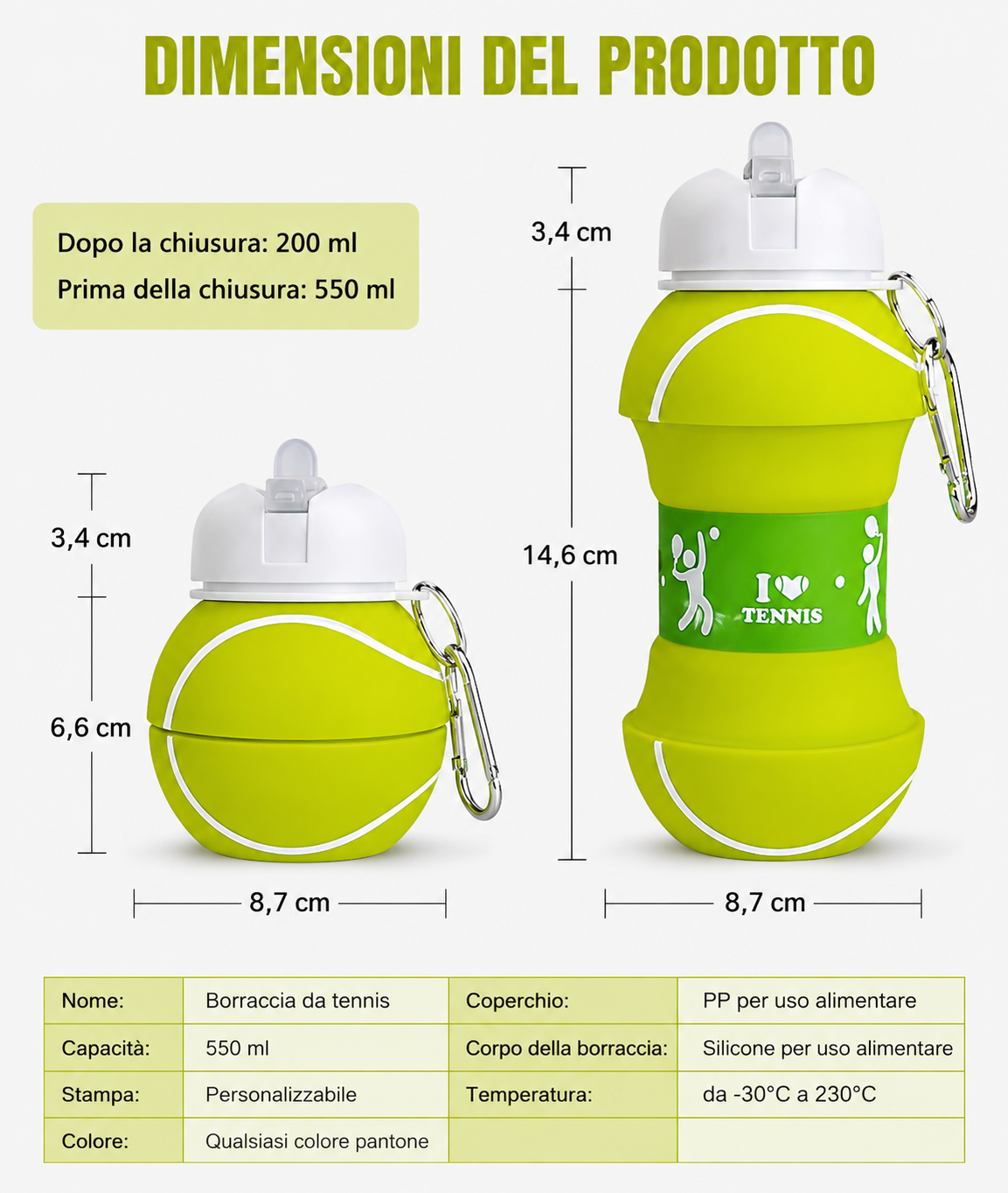 Botella de agua con forma de pelota de tenis (550 ml)